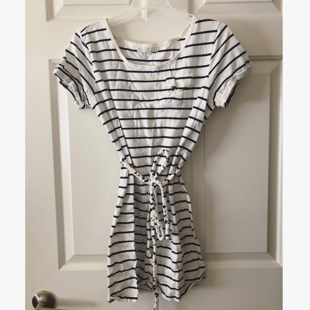 Navy & Off-white Striped Dress